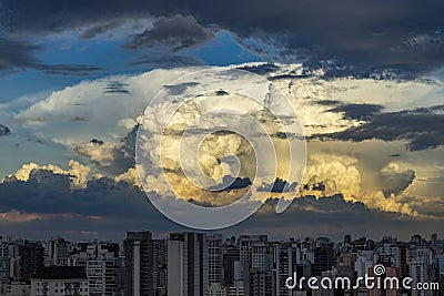 Gray cloud hunk formations on tropical sky, Nimbus moving. Stock Photo