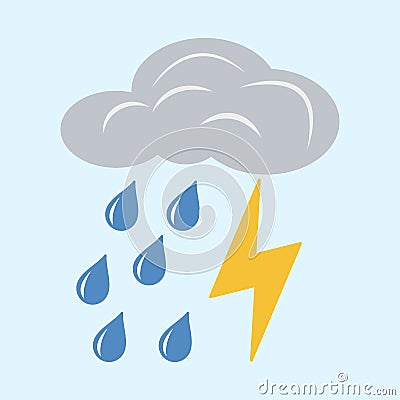 Gray cloud with lightning and rain icon. Cartoon illustration of clouds with lightning and rain vector icon for Internet. Vector Illustration