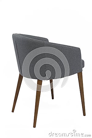 Gray color armchair. Modern designer armchair on white background. Textile armchair. Stock Photo