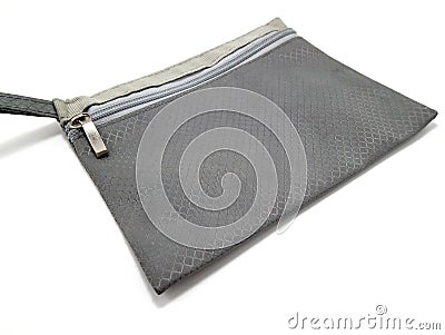 Gray color portable pouch with zipper Stock Photo