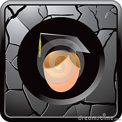 Gray cracked web button cartoon graduate boy Vector Illustration