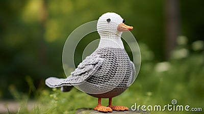 Gray Crocheted Seagull Toy - Eye-catching Avacadopunk Dutch Tradition Stock Photo