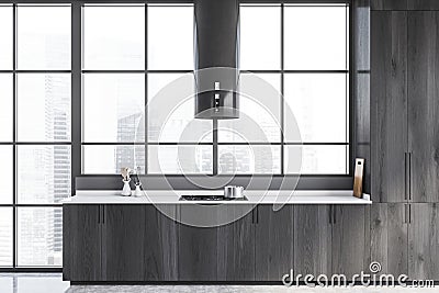 Gray cupboards in modern white kitchen Stock Photo