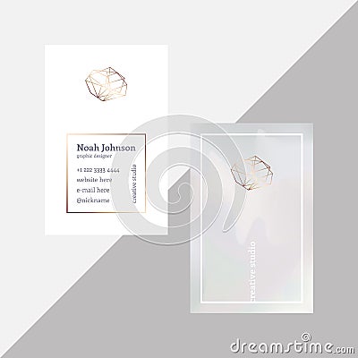 Gray double-sided business card with crystal logo Vector Illustration