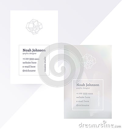 Gray double-sided business card with crystal logo Vector Illustration