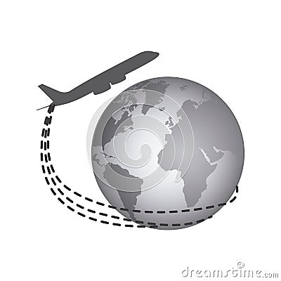 gray earth planet with airplane icon Stock Photo