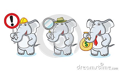 Gray Elephant Mascot with money Vector Illustration