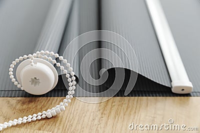 Gray fabric blinds. Stock Photo