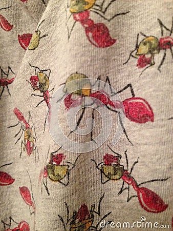 Gray Fabric Printed with Red Army Ants Stock Photo