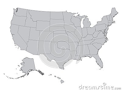 Gray Federal States Map of the United States of America Vector Illustration