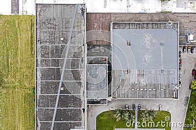 Gray flat roof of an industrial building or warehouse. aerial view Editorial Stock Photo