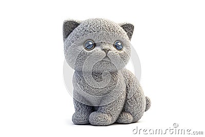 Gray fluffy cat isolated on white, stuffed toy, illustration generated by AI Cartoon Illustration