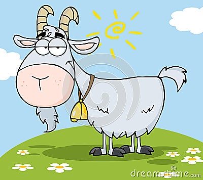 Gray goat on a hill Vector Illustration