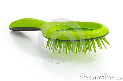 Hairbrush with plastic bristles on a white reflective surface Stock Photo