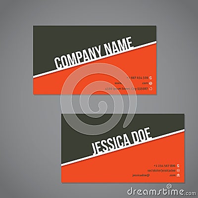 Gray-green and orange color business card with white stripe Vector Illustration