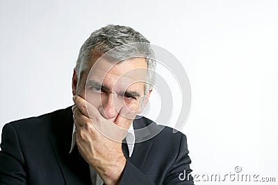 Gray hair sad worried senior businessman expertise Stock Photo