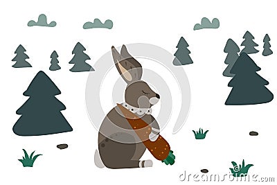 Gray hare with carrot Vector Illustration