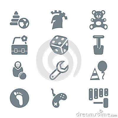 Gray icon set children toys and games Stock Photo