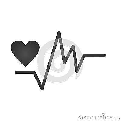 Gray irregular heartbeat and heart icon. Heartbeat sign or chart in flat design. Vector illustration isolated on white background. Cartoon Illustration