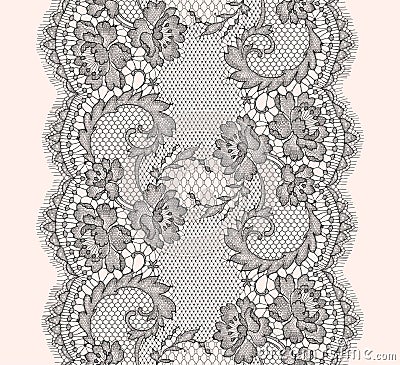 Gray Lace Ribbon Vertical Seamless Pattern. Vector Illustration