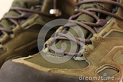 Gray laces on military boots Stock Photo