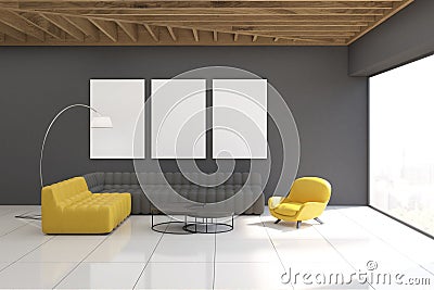 Gray living room interior with gallery Stock Photo