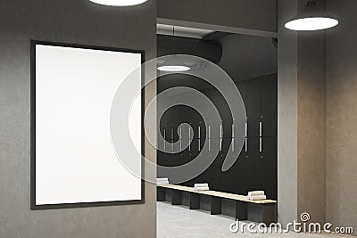 Gray locker room with a poster, side Stock Photo