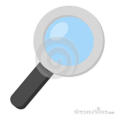 Gray Magnifying Glass Flat Icon on White Vector Illustration