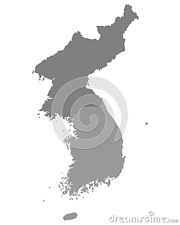 Gray map of North Korea and South Korea Vector Illustration