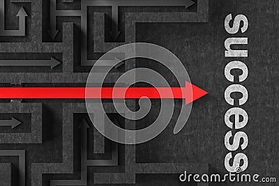 Gray maze with red shortcut arrow to success Stock Photo