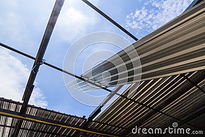 Gray Metal sheets Roofing. Stock Photo