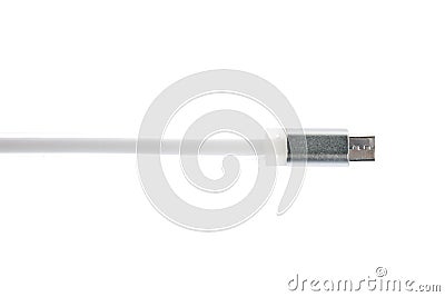 Gray micro usb connector cable on white isolated background. Horizontal frame Stock Photo