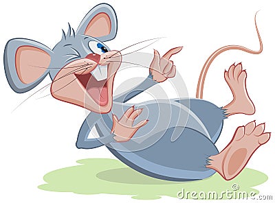 Gray mouse lies and laughs Vector Illustration