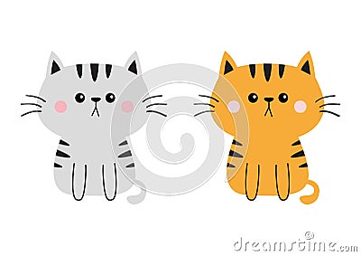 Gray Orange cat sad head face silhouette set. Cute cartoon sitting kitty character. Kawaii animal. Funny baby kitten. Love Greetin Cartoon Illustration