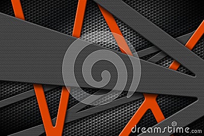 Gray and orange metal frame on black grille background. Cartoon Illustration