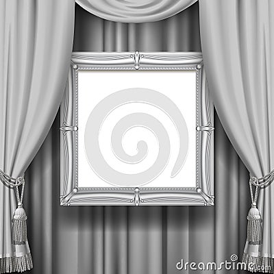 Gray ornamental curtain background with a suspended silver class Vector Illustration