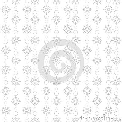 Gray outlined light symbols symbols compass and circle vertical columns on white background seamless vector pattern. Vector Illustration