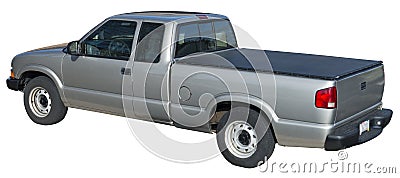Gray Pick Up Truck, Tonneau Cover Isolated Stock Photo