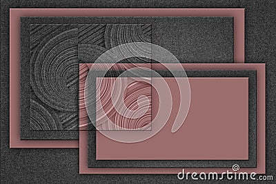 Gray and pink texture frames. Stylish background for design, copyspace. Decoration of a modern interior. 3d illustration Cartoon Illustration