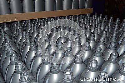 Gray plastic bottles Stock Photo