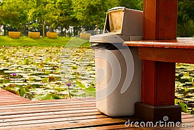 Gray plastic trash recycling container Stock Photo