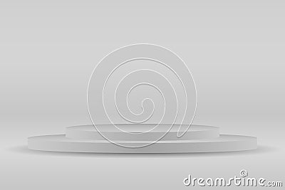 Gray podium, platform for presentation. Presentation circle of white platform, product place for presentation, winner podium or Vector Illustration