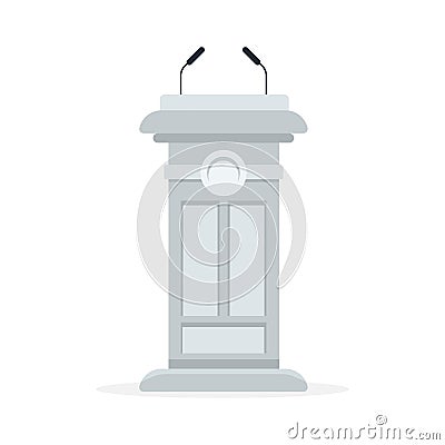 Gray podium with two microphones, indicating a place for speeches or presentations Vector Illustration