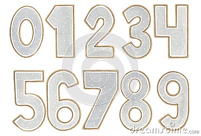 Gray polka dots numbers with gold outline Stock Photo