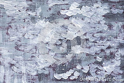 Gray purple painting with white paint strokes on textured canvas Stock Photo