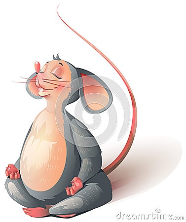 Gray rat yoga mouse sits meditating. Vector cartoon Vector Illustration