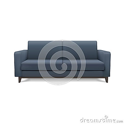 Gray realistic modern sofa. Furniture for the living room or lounge. Vector Illustration