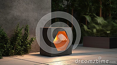 Futuristic Outdoor Table Lamp With Circular Design And Orange Light Stock Photo