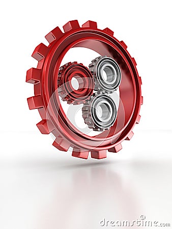 Gray and red gears as work concept on white Stock Photo