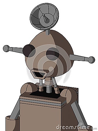 Gray Robot With Rounded Head And Happy Mouth And Two Eyes And Radar Dish Hat Stock Photo